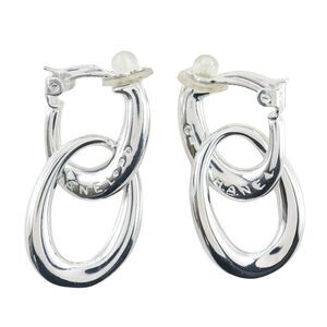Chanel Double Hoop Silver 925 Women's 27.2g Earring